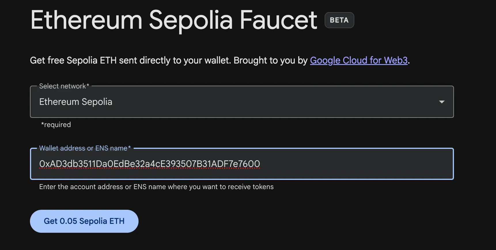 get ETH sepolia from google cloud, cloud.google.com/application/web3/faucet/ethereum/sepolia